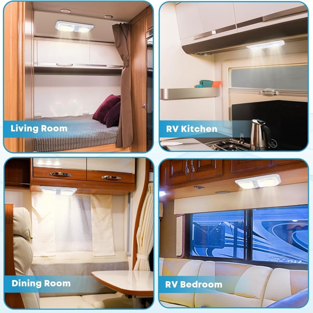 RV LED Ceiling Double Dome Light Fixture DC 12V for Car/RV/Trailer/Camper/Boat