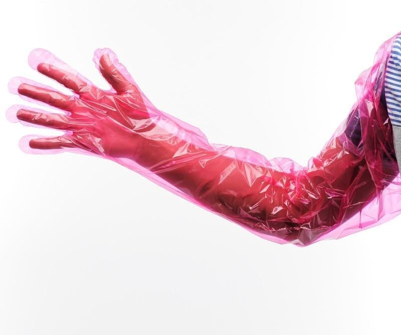 50pcs Disposable Long Plastic Gloves, Veterinary 50 Count (Pack of 1) Pink