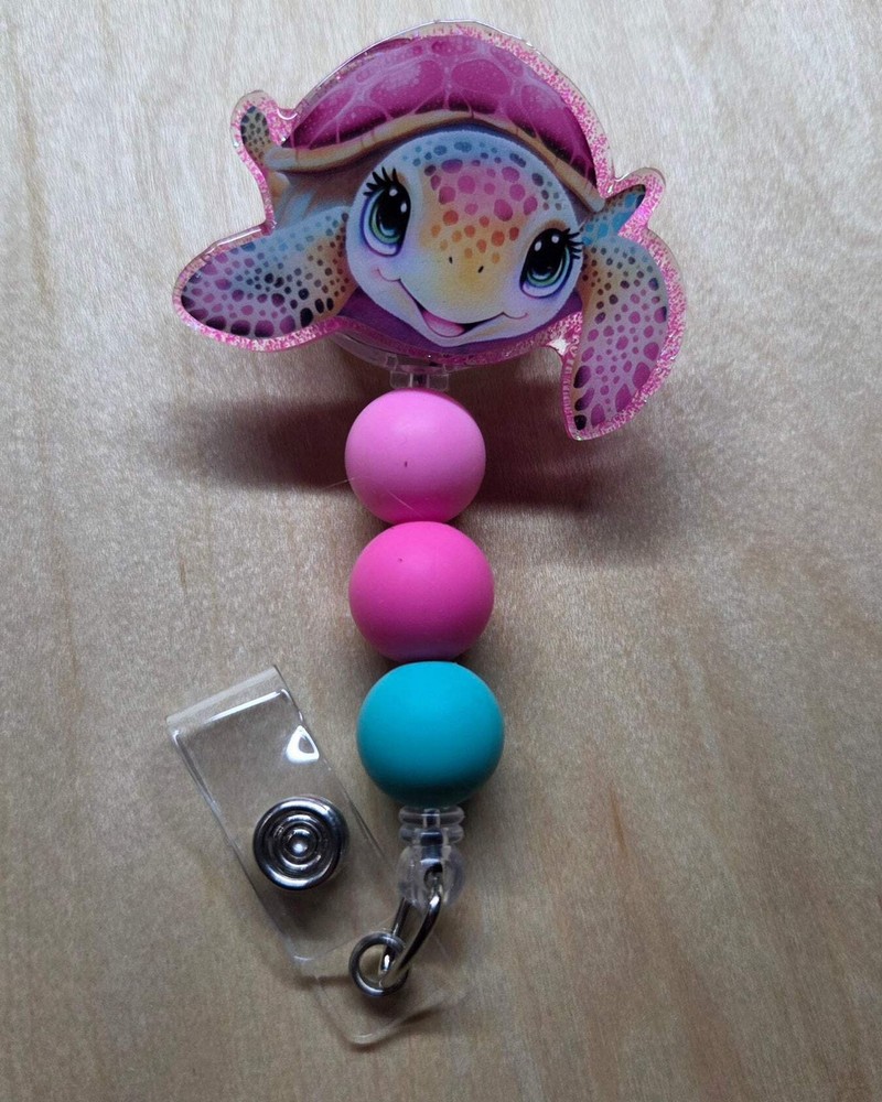 Badge Reel Pink Turtle