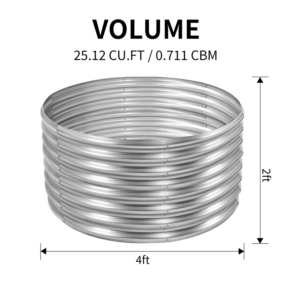 4×4×2ft Galvanized Raised Garden Bed Kit, Round Galvanized Planter Raised Gar...