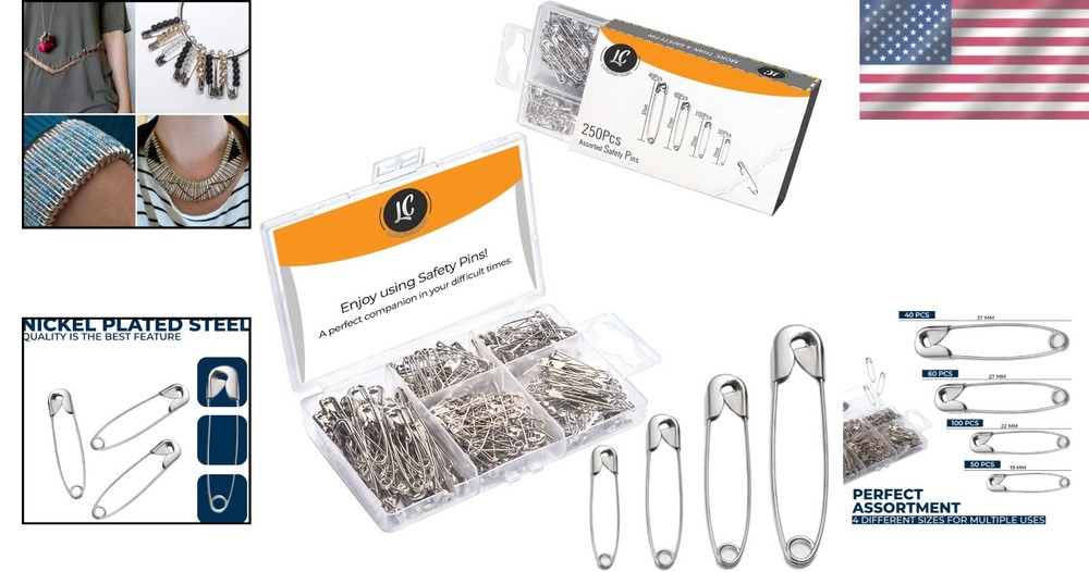 Multipurpose Safety Pins Value Pack - 250 Rust-Resistant Pins in Convenient Box
