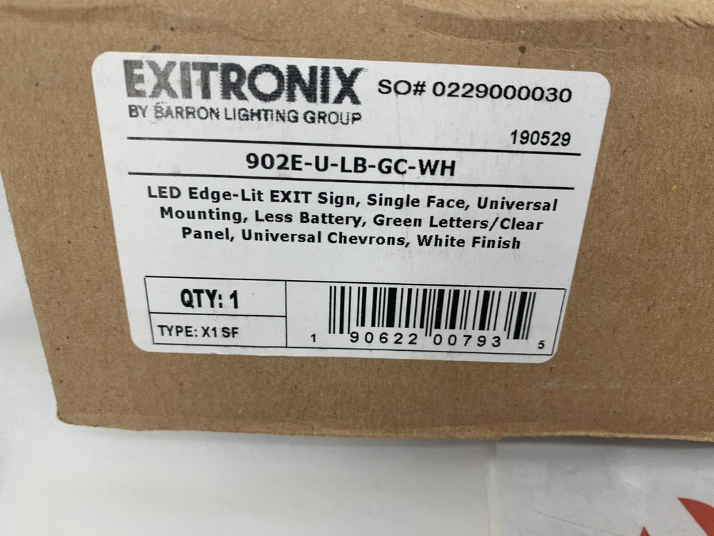 Exitronix 902E-U-LB-GC-WH LED Edge Lit Exit Sign Single Face Green Letters