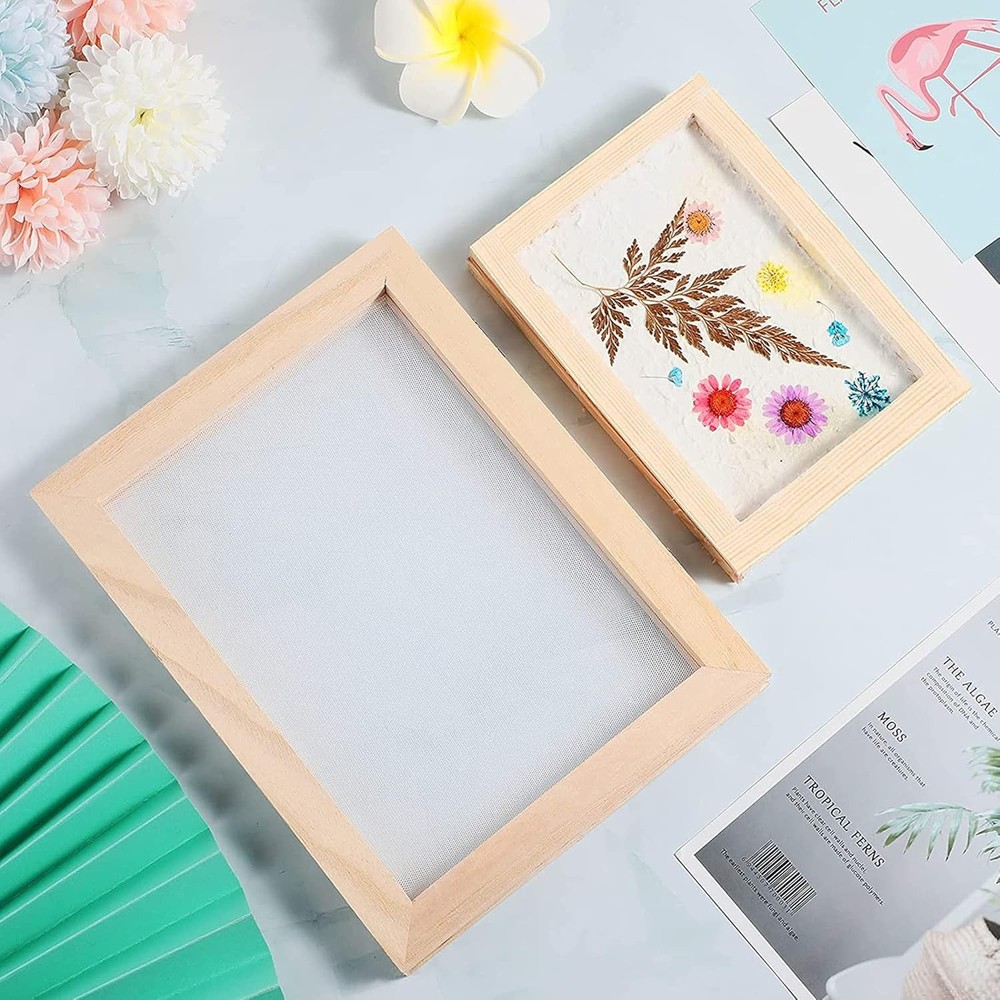 11 Pack Paper Making Screen Kit Include 5 PCS Wooden Paper Making Mold Frame...