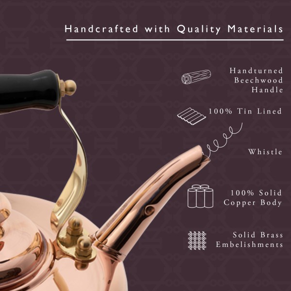 Simplex Kettles Kensington Solid Copper No. 1 Copper Finish 1.9 Quart Teakettle