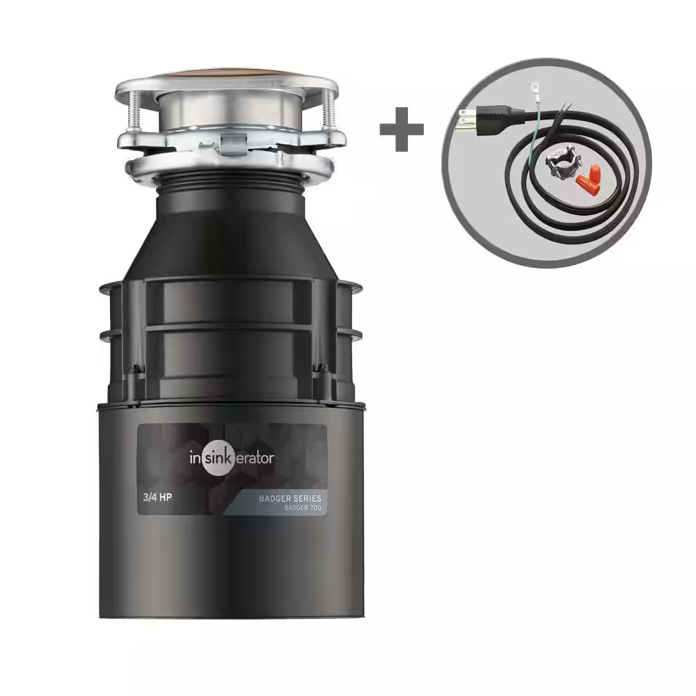 Badger 700, 3/4 HP Continuous Feed Kitchen Garbage Disposal with Power Cord Kit,