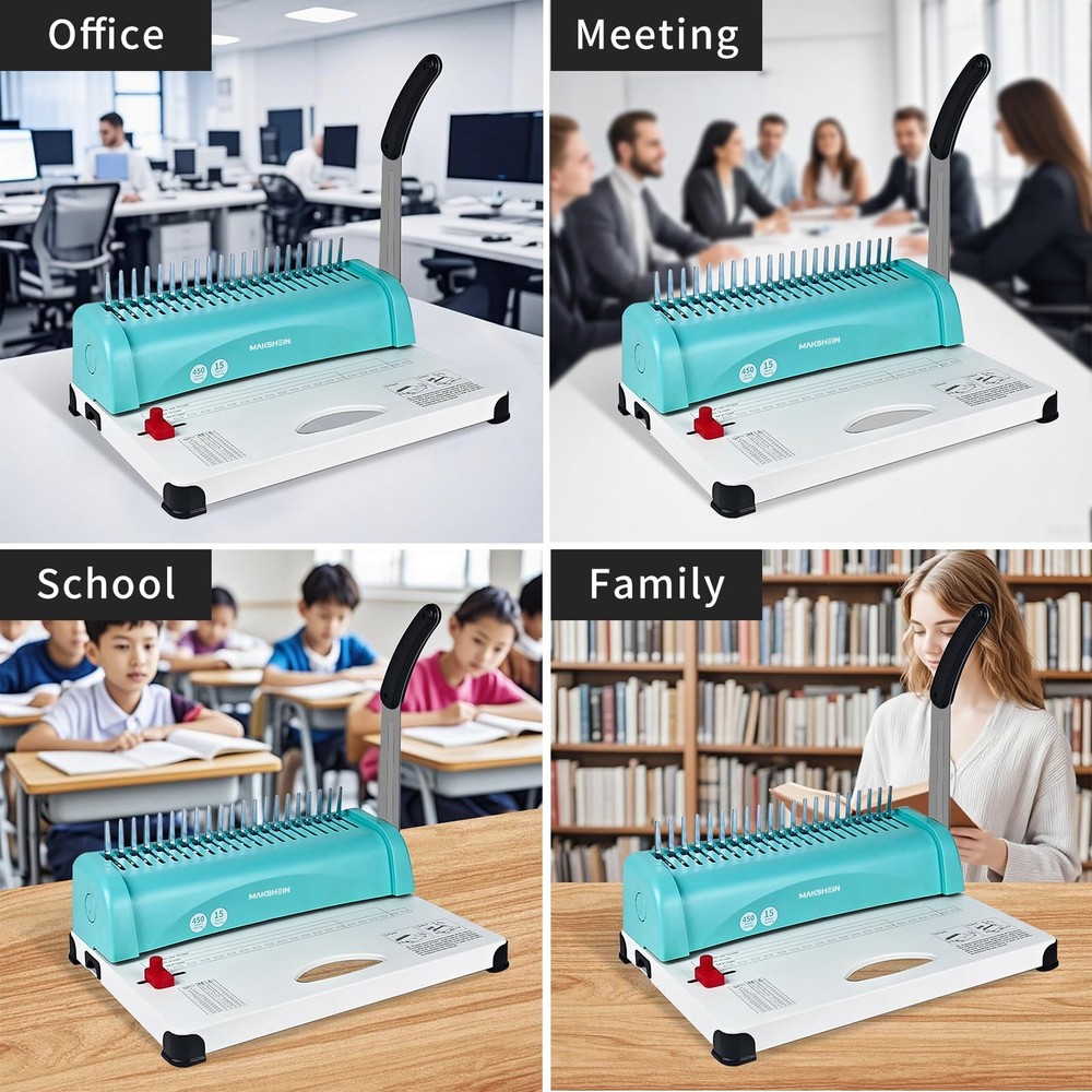 Comb Binding Machine, 21-Hole, 450 Sheets Capacity, Punch up to 15 Sheets,Pun...