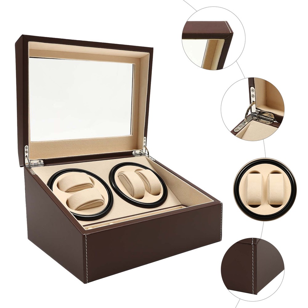Automatic Watch Winder Display Box Rotation Leather Storage Box 4+6 Silent Motor