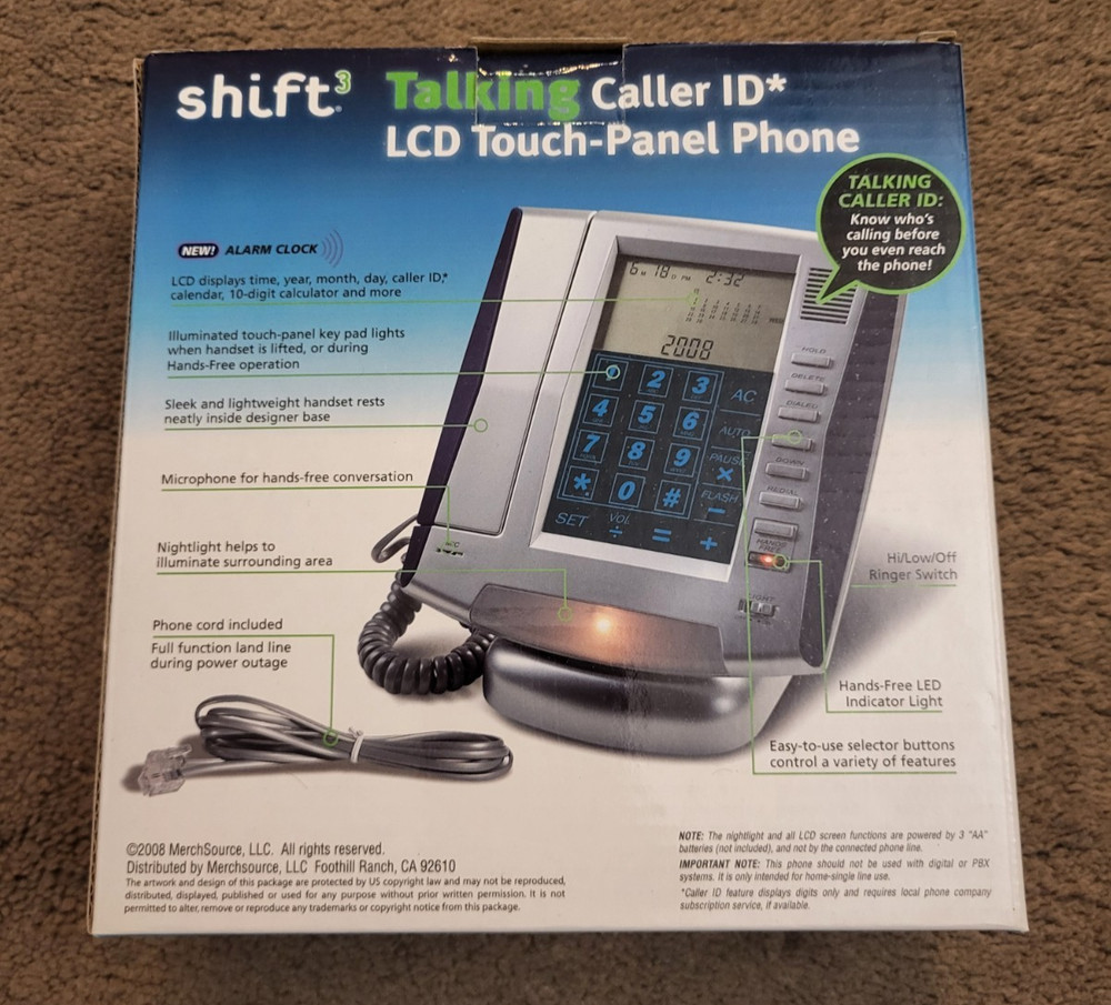 Shift 3 Talking Caller ID LCD Touch-Panel Landline Phone Silver Gray 2008 NEW