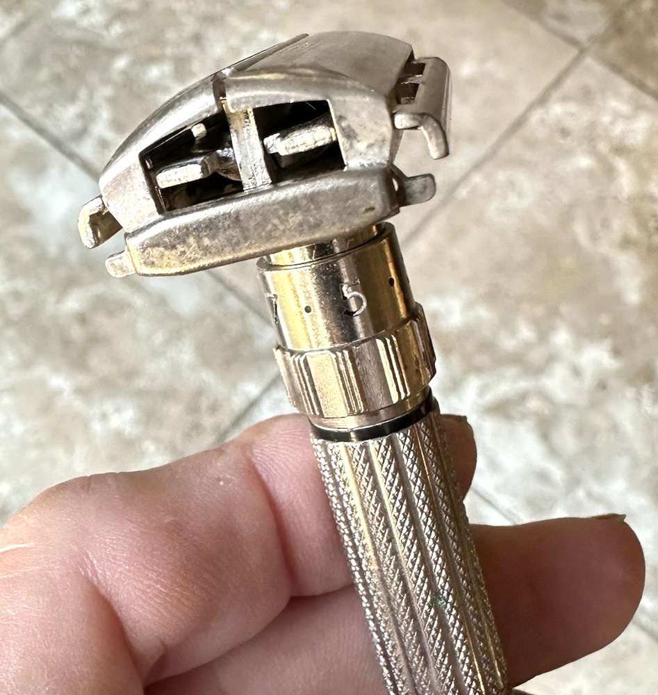 Vintage Gillette Gold Fat Boy Adjustable Razor E3