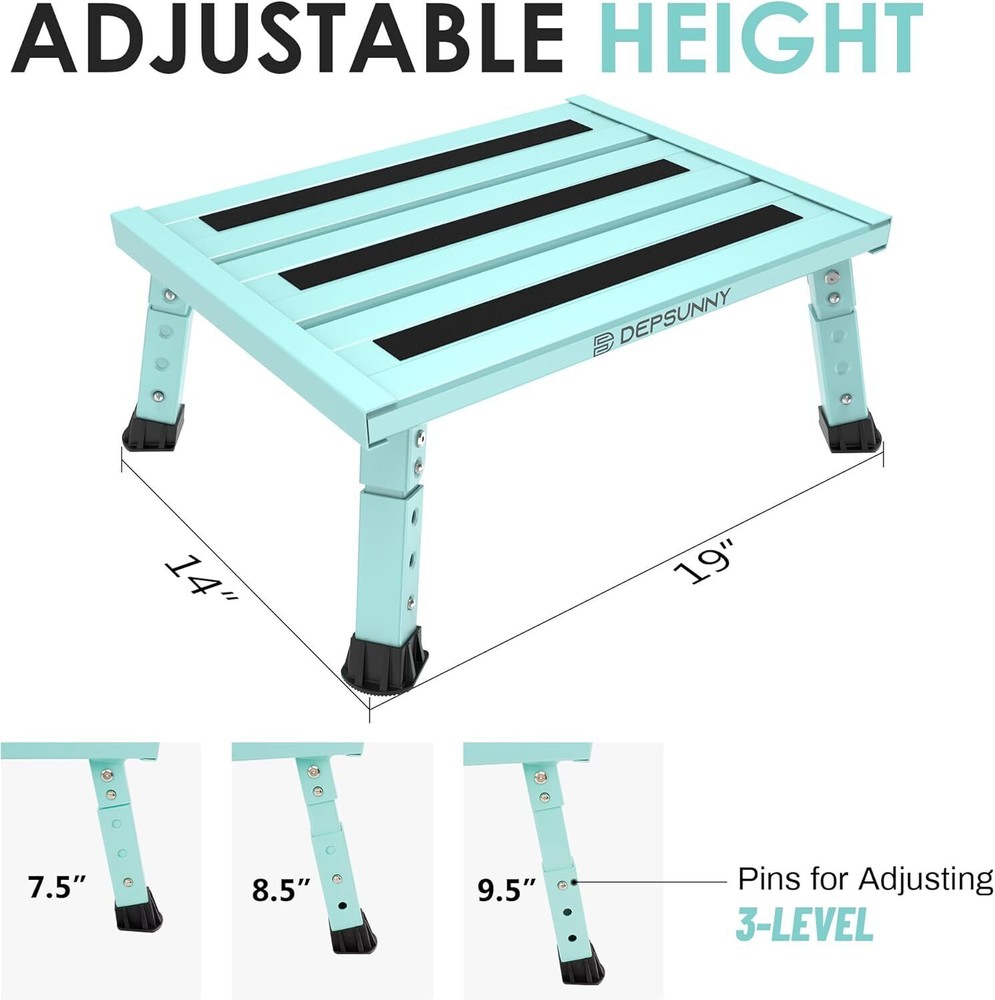 Aluminum RV Step Stable Foldable Platform Step Stool Non-Slip Adjustable Height