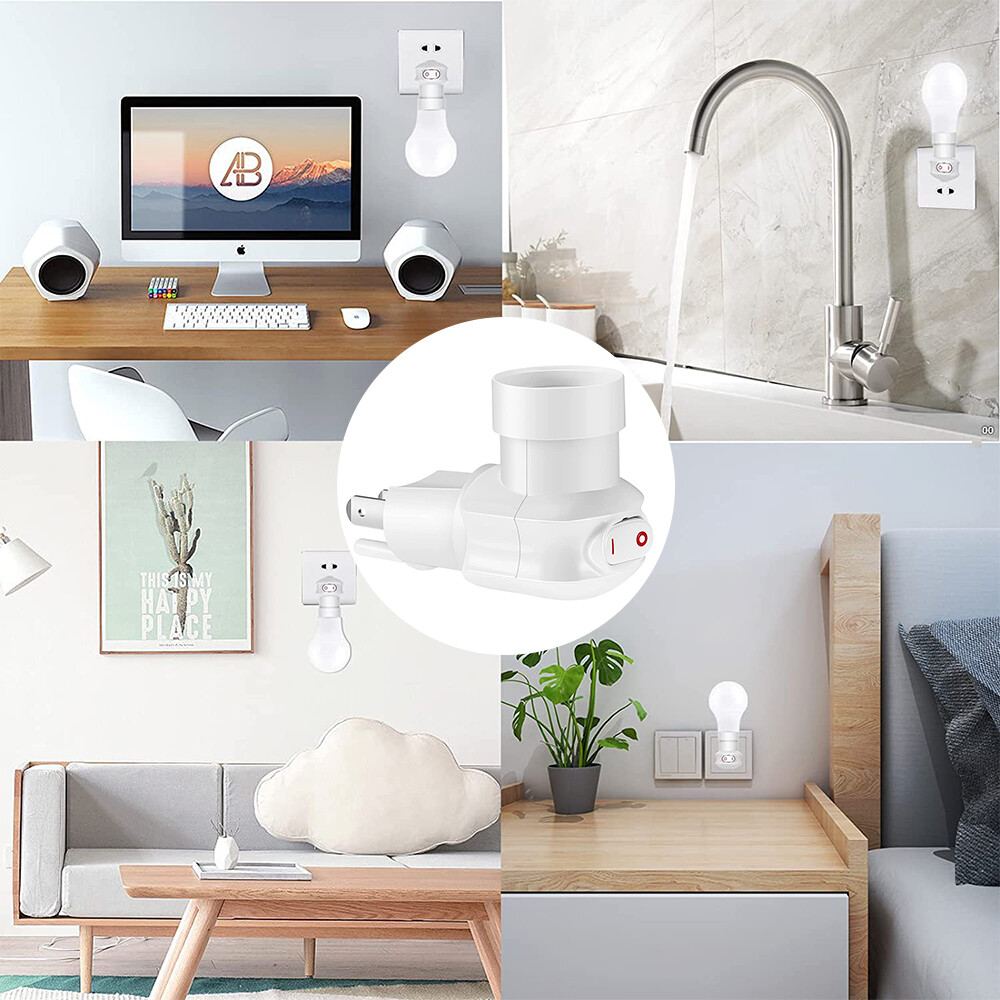 2 Pack Plug in Light Socket with On/Off Switch E27/E26 Outlet to Socket Adapter