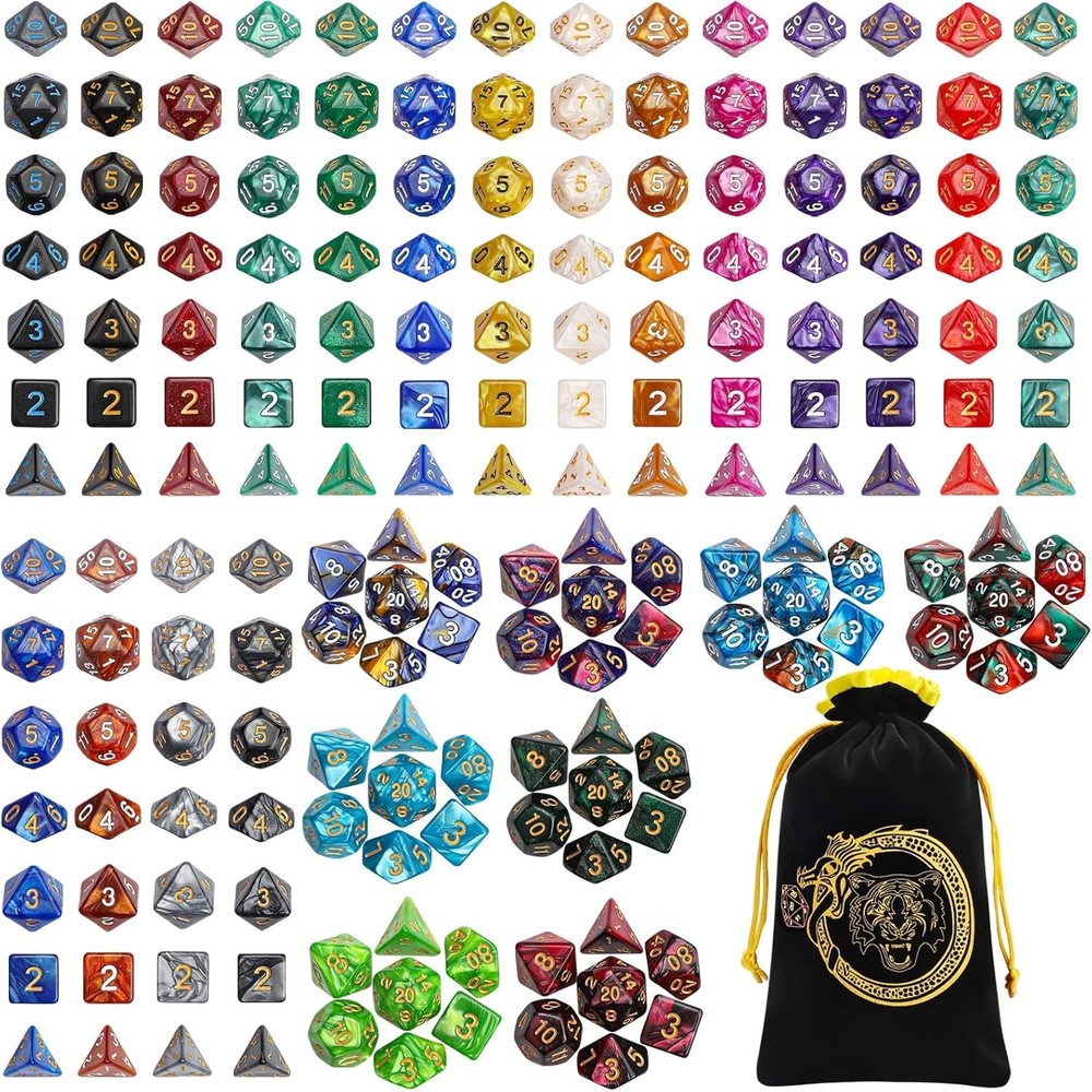 182pcs DND Dice Sets - 26 Colors with Large Drawstring Bag