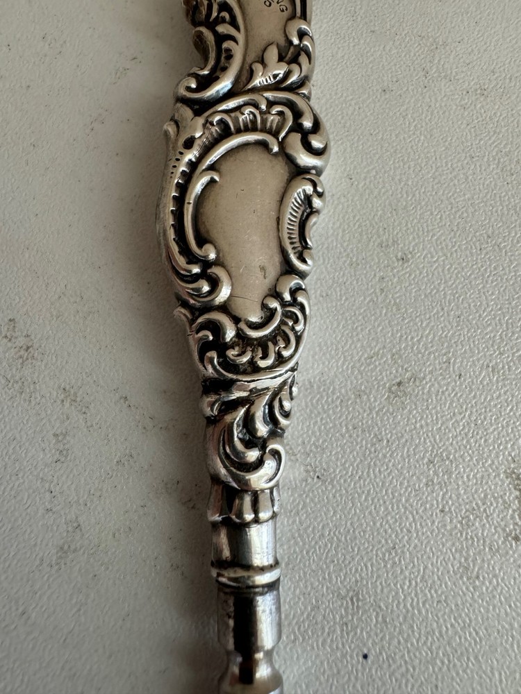 Antique Sterling Silver Handle Button Hook w/ Scrolling Decoration