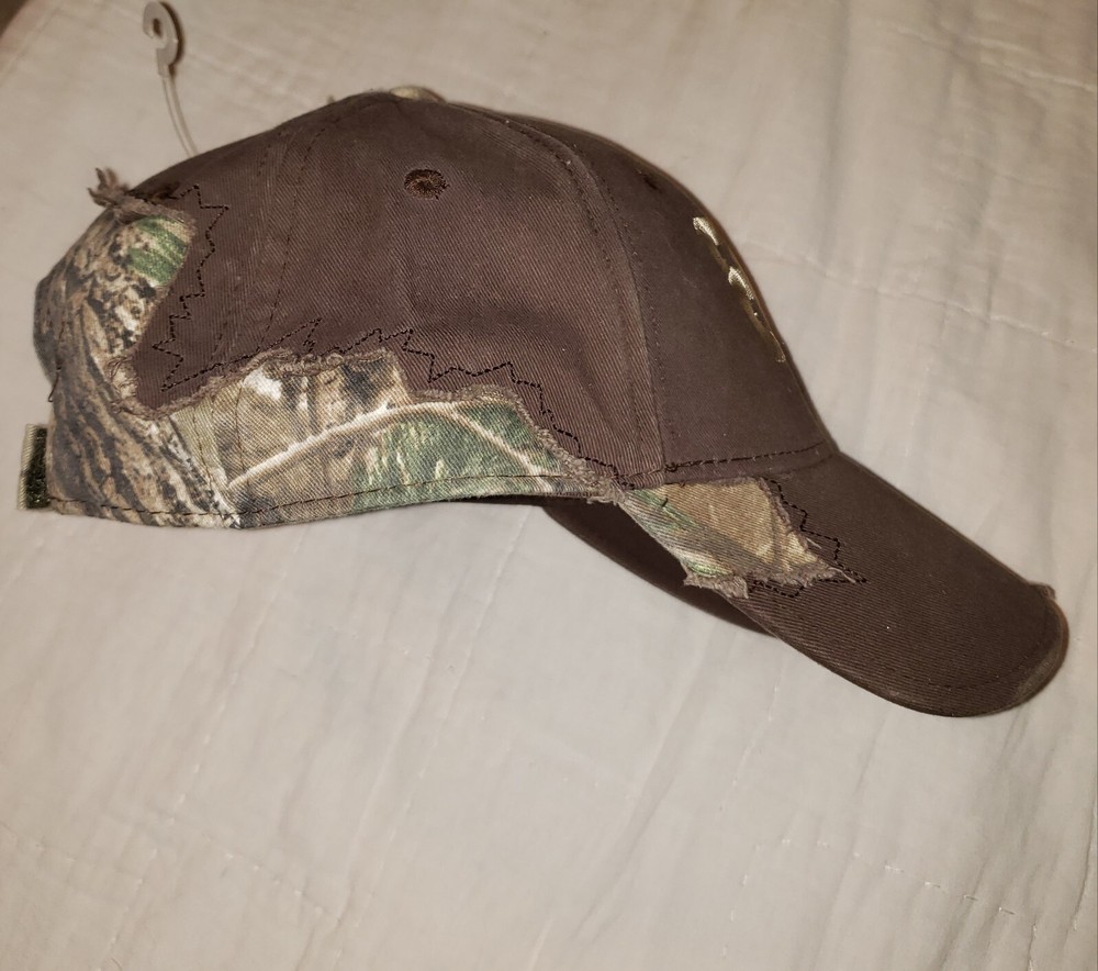 Realtree Distressed Brown Camo Hat Cap Raw Edge Mirrored Bs Hook & Loop NWT