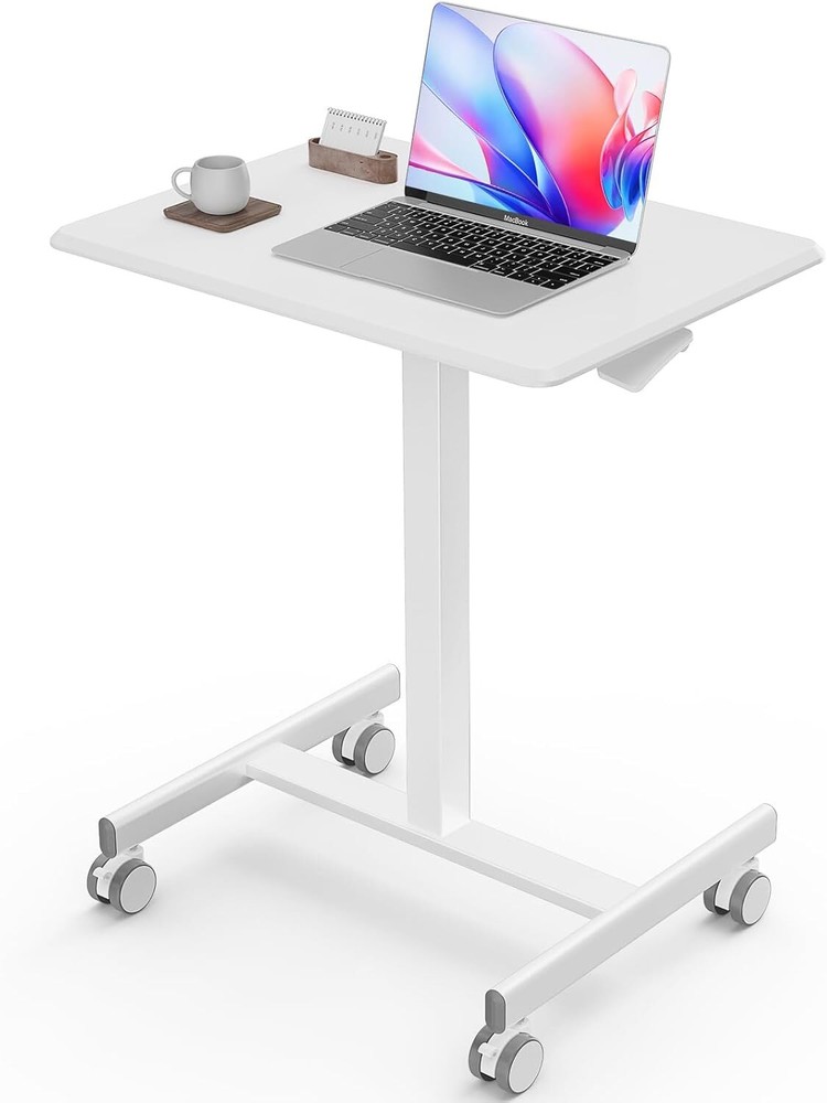 Portable Rolling Laptop Adjustable Height Black White Mobile Small Stading Desk