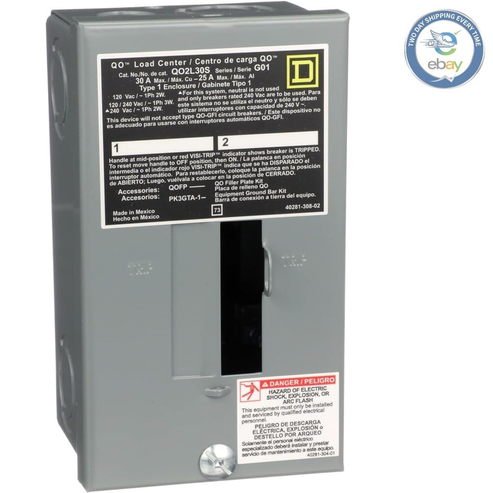 Compact 2-Space 30 Amp Indoor Load Center by Square D - Space-Saving Solution