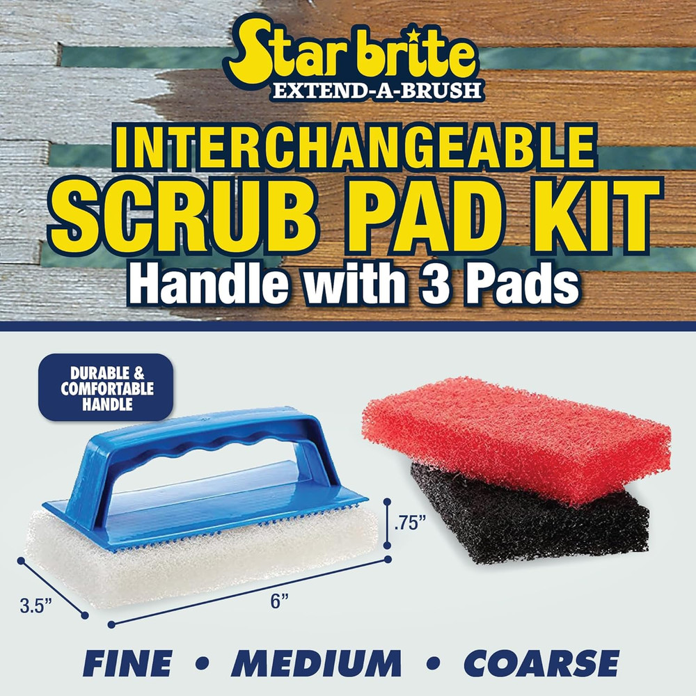 Scrub Pad Kit - 3 Different Textured Scouring Pads & Interchangeable Handle (040