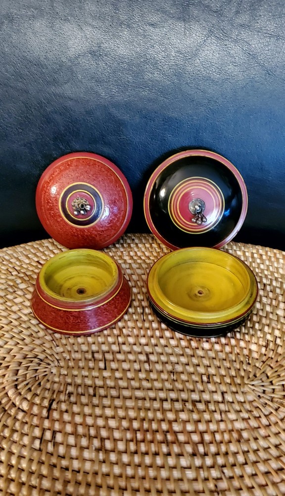 2 Old, Round, Lacquer Boxes