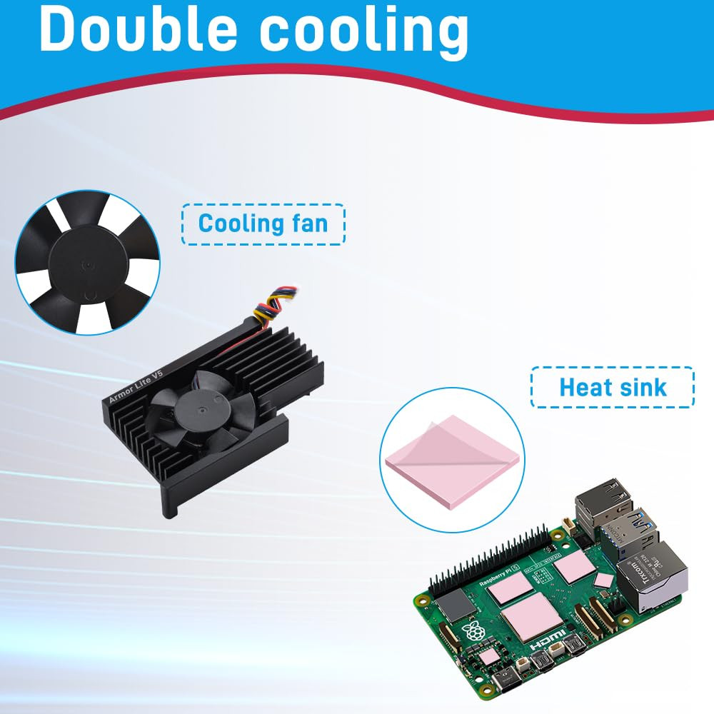 Geeekpi Active Cooler for Raspberry Pi 5, Armor Lite V5 Cooler for Raspberry Pi