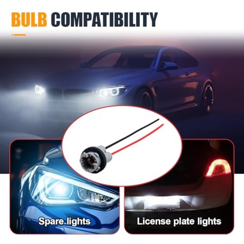 T15 912 920 921 Car Bulb Socket Pre-Wire Pigtail Adapter, Nylon Base 2PCS