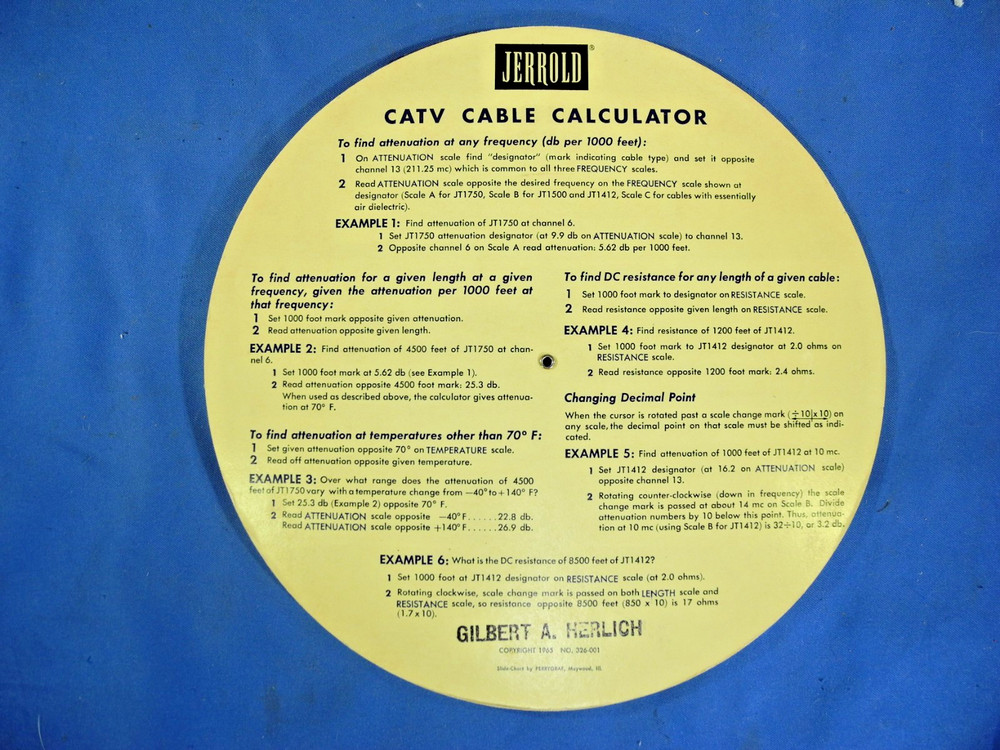Vintage Jerrold CATV Cable Calculator