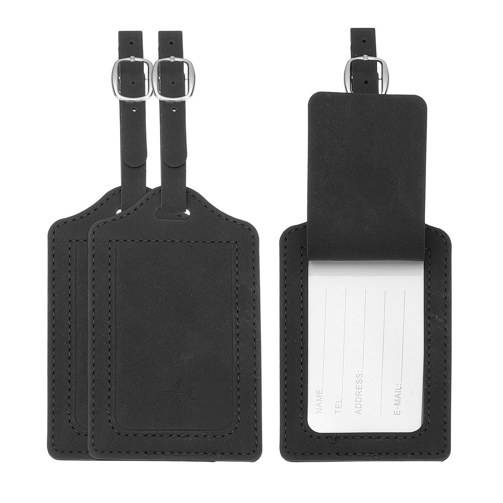 Suitcase Tags, Black Leather Tags with Private Protection, 3 Pcs