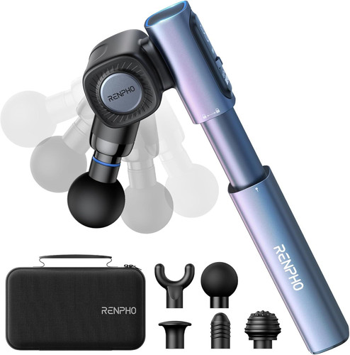 RENPHO Massage Gun with Adjustable Angles and Extension Handle, Blue