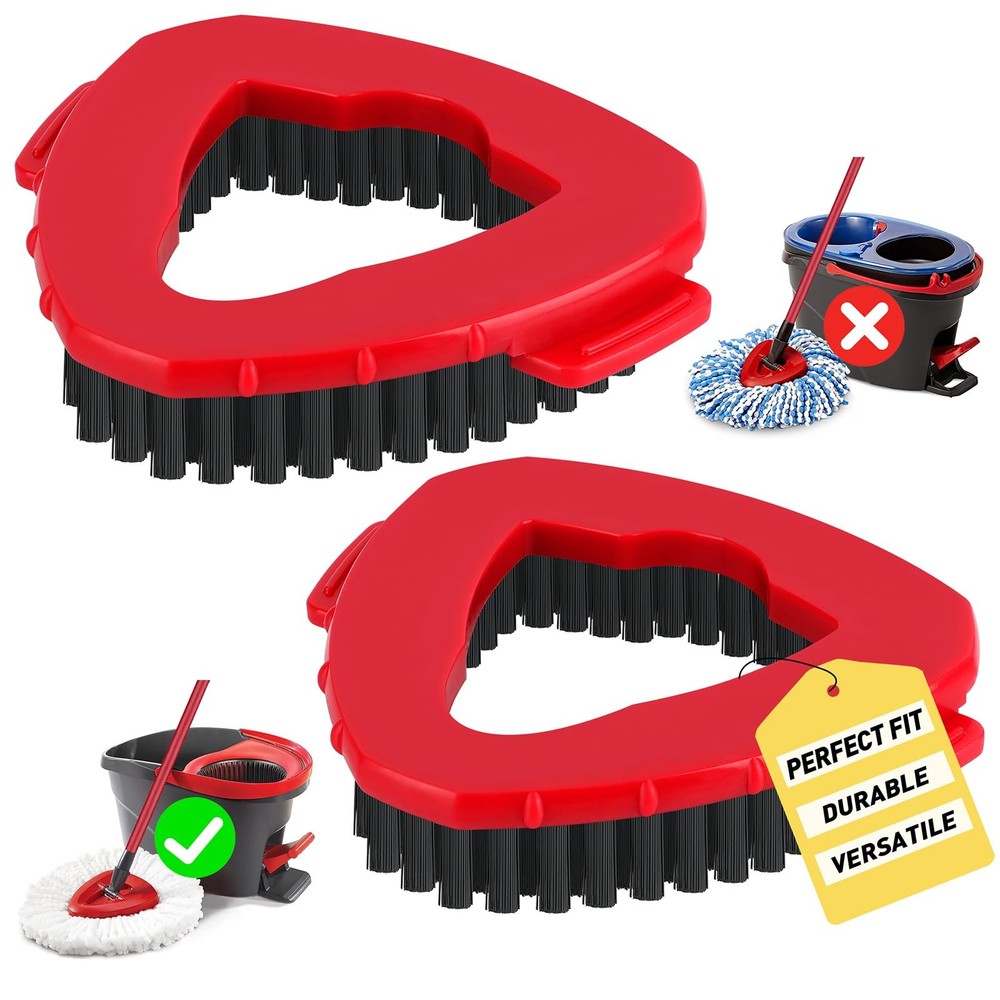 Hard Bristle Spin Mop Heads,  Compatible, 2 Pack, Red