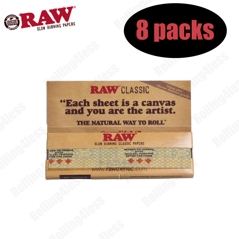 AUTHENTIC Raw Classic 1 1/4 Unrefined Rolling Papers | 8 packs