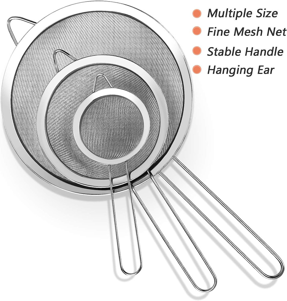3 Pcs Super Wire Extra Fine Mesh Strainer with Handle, Small Medium Large Size S