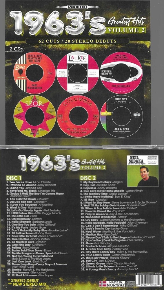 1963s GREATEST HITS, VOL. 2-2 CDs-62 CUTS/20 STEREO DEBUTS-IMPORT