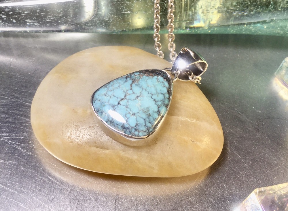 Genuine 925 Sterling Silver Turquoise Gemstone Pendant