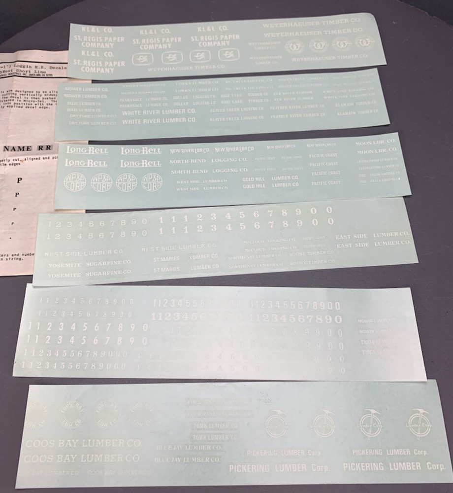 6X O Scale Micro-Scale / Custom NorthWest Short Line Logging R.R. Decals O2903