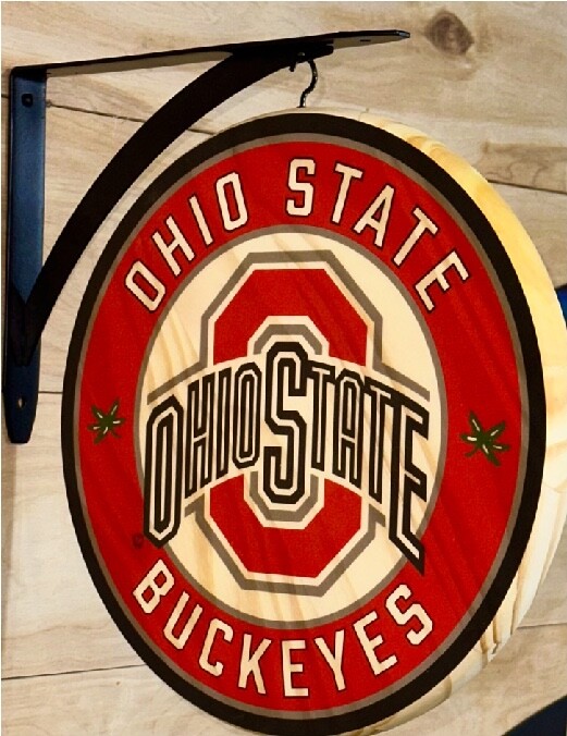 Ohio State Double Sided Sign - 12 in diam, includes hanging bracket