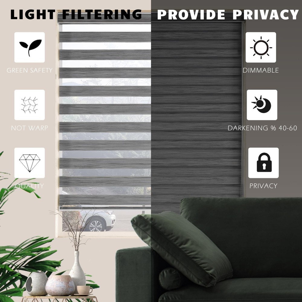 Window Blind Dual Layer Polyester Zebra Roller Light Filtering Sheer Shades W...