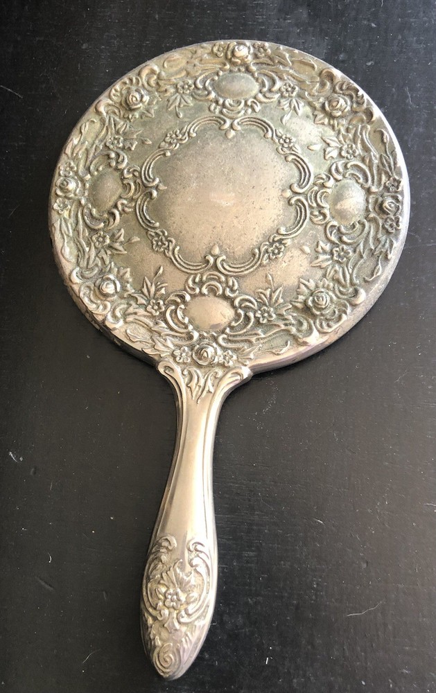 Vintage Silver Plated Hand Vanity Mirror