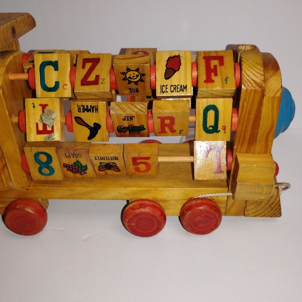 Vintage Wooden Train Engine Alphabet Push/Pull Toy -10
