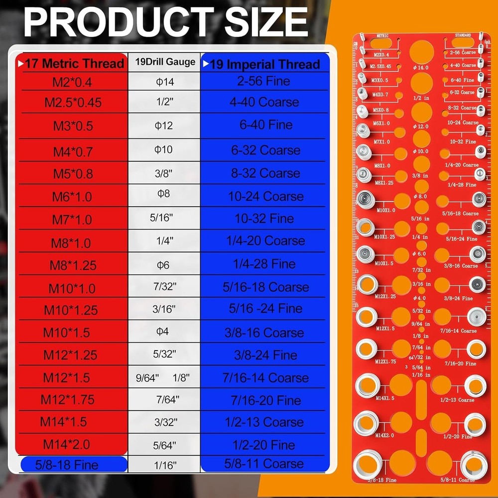 55 Nut & Bolt Thread Checker Gauge Metric SAE Drill Bit Size Tool Set