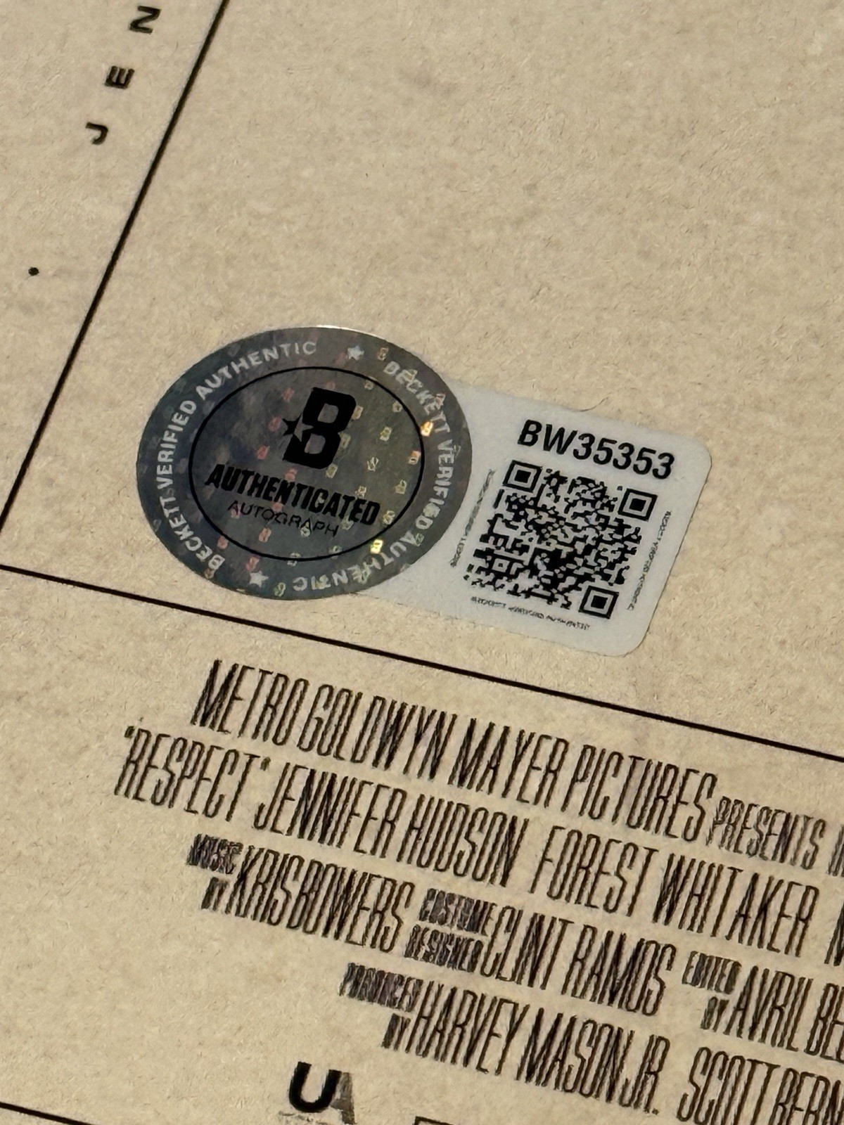 JENNIFER HUDSON SIGNED RESPECT SOUNDTRACK VINYL ARETHA FRANKLIN - BECKETT COA