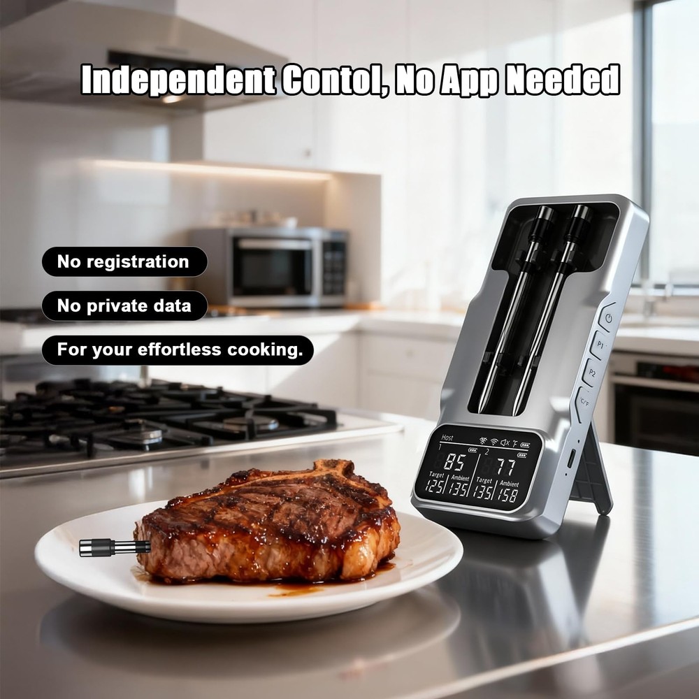 Smart Wireless Meat Thermometer with 2 Probes & 800Ft Bluetooth Range, Grill ...