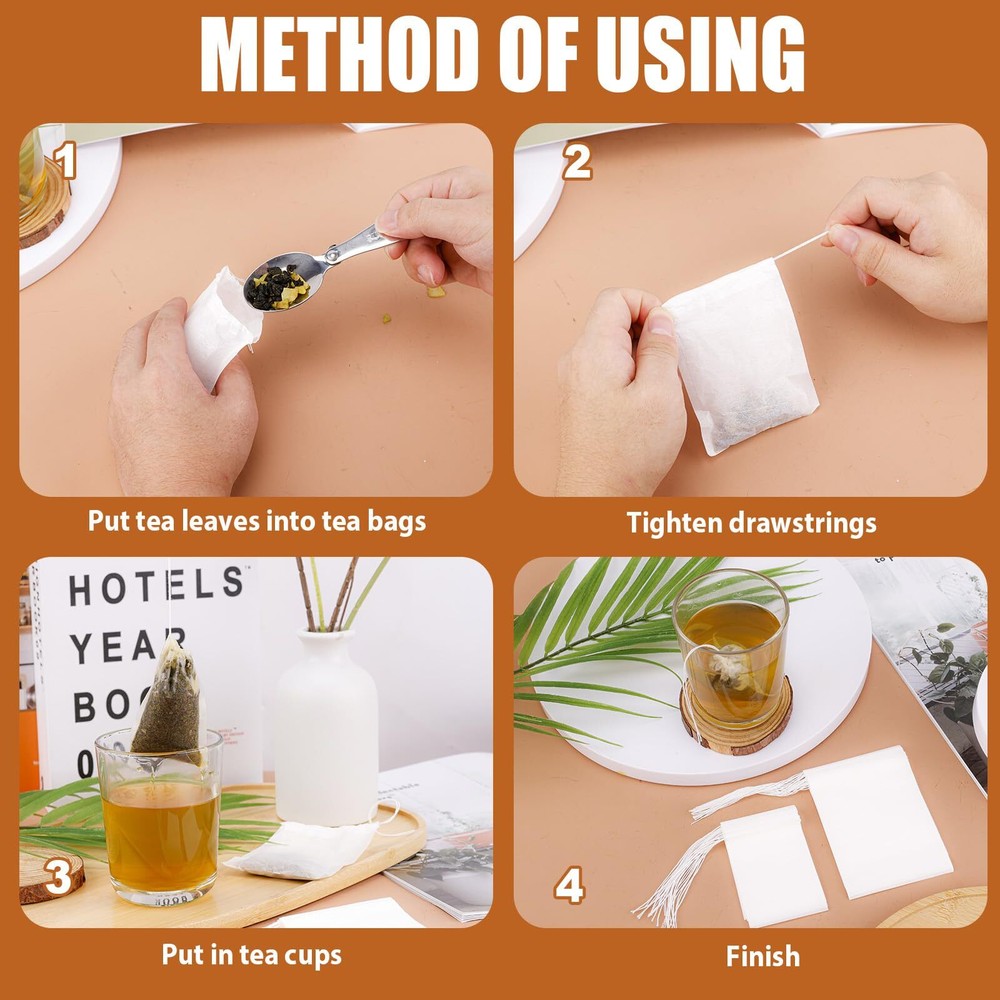 200 Pcs Disposable Tea Filter Bags Empty Drawstring Teabags for Loose Leaf Tea