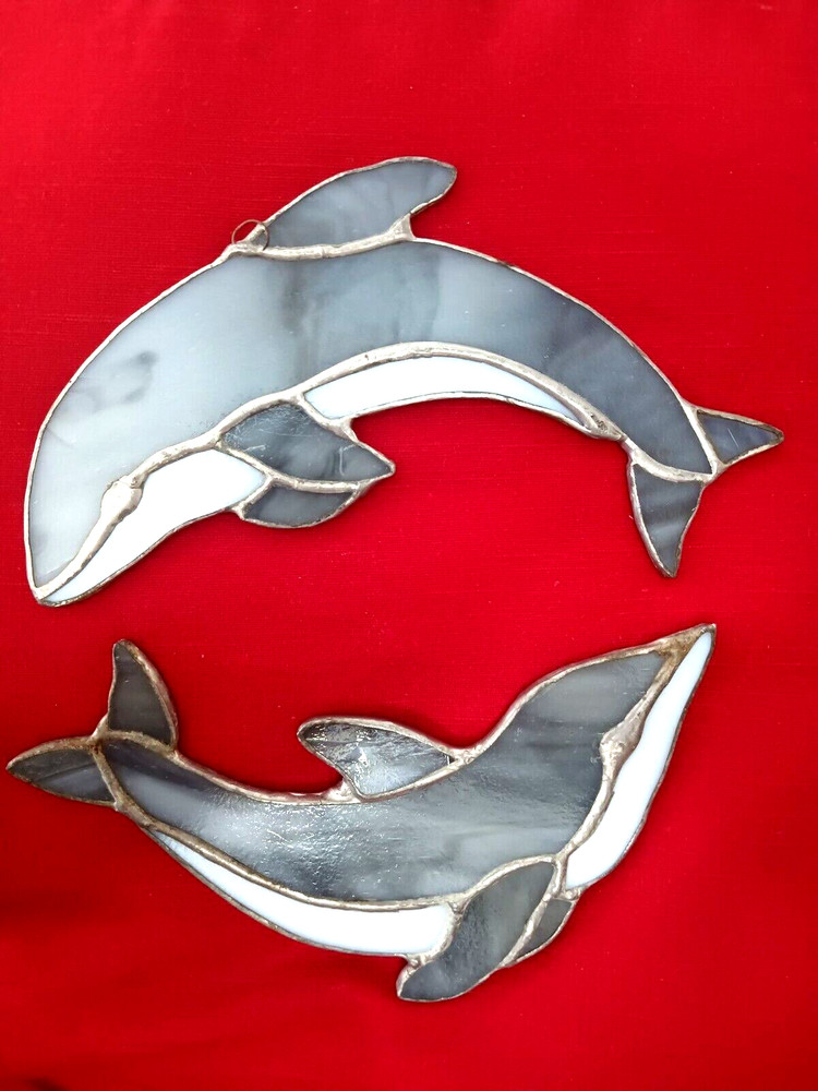 Two dolphins stained glass suncatchers