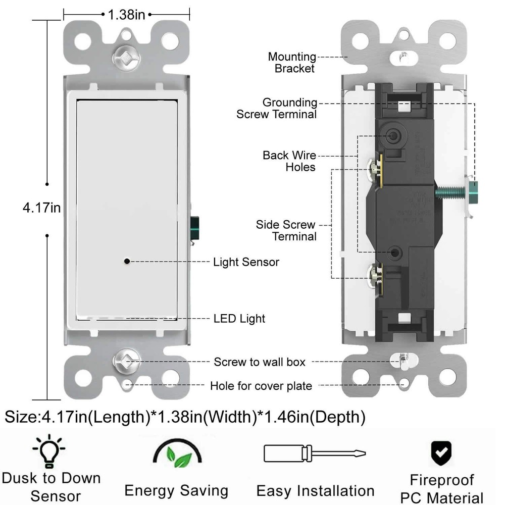 2 Pack Illuminated Light Switch,Paddle Rocker Wall Switch with LED Night Ligh...