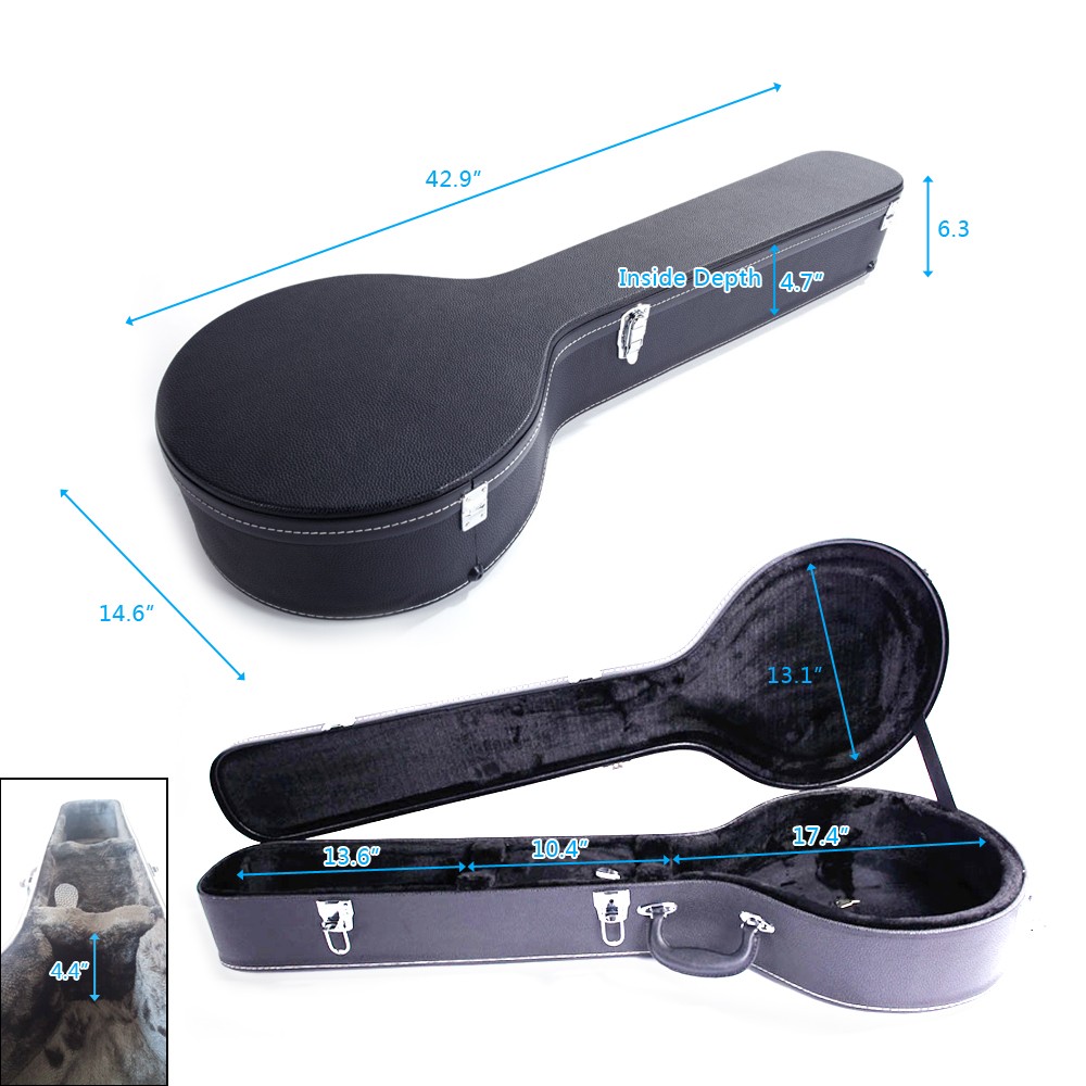 Leather Wood Banjos Case Black 5-String 6-String Microgroove Pattern