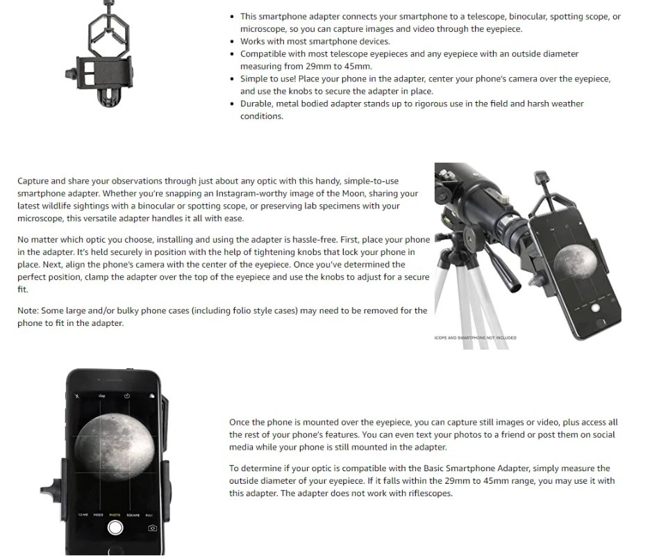 Cellphone Adapter Mount Microscope Spotting Scope Telescope Stand Holder