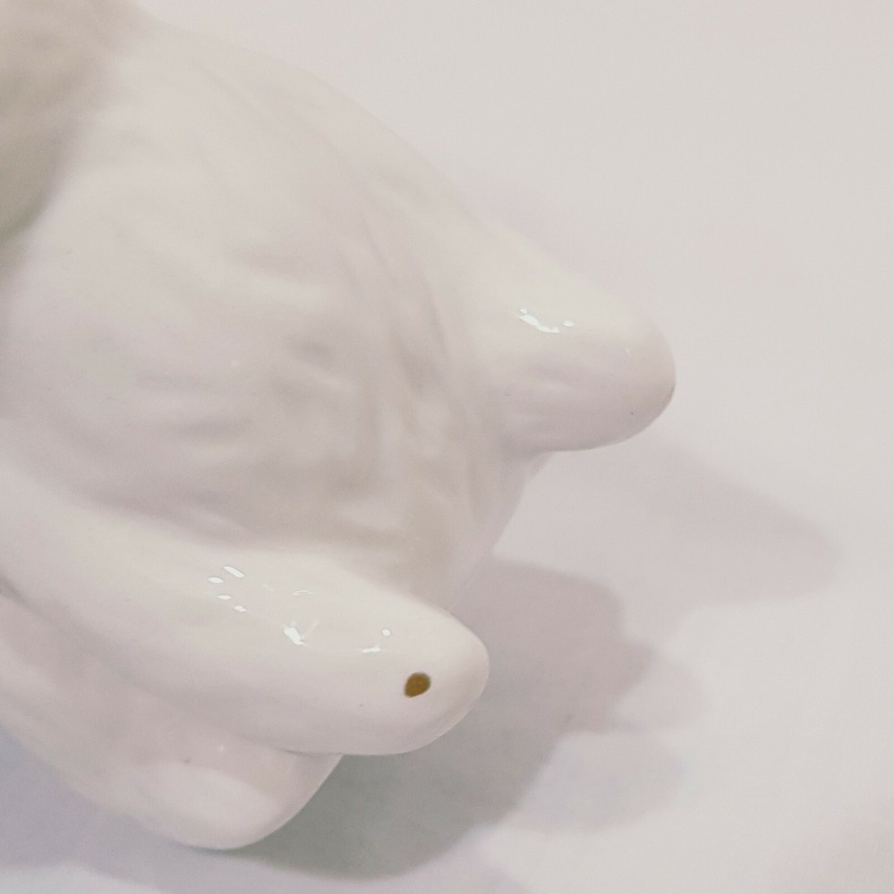 White Rabbit Blue Flower Ornament 3" Bunny Easter Ceramic