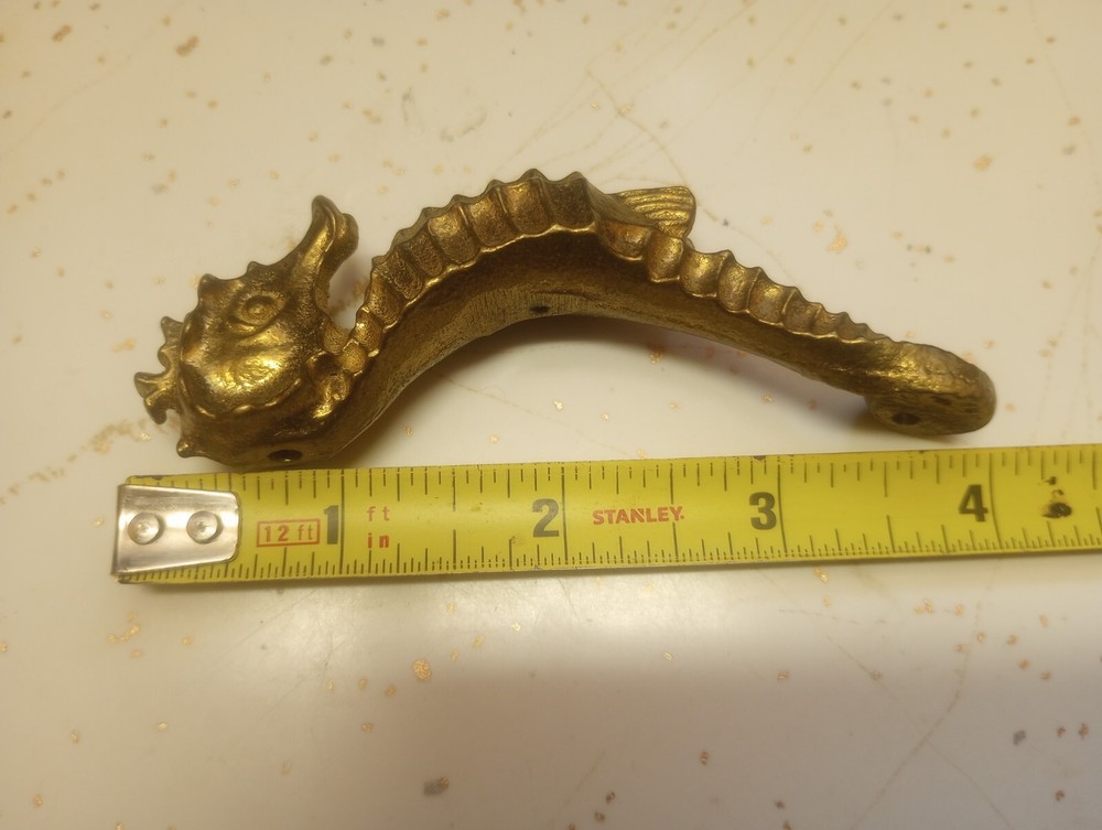 Vintage Pair Brass Seahorse Pulls and Ship's Wheel Pulls