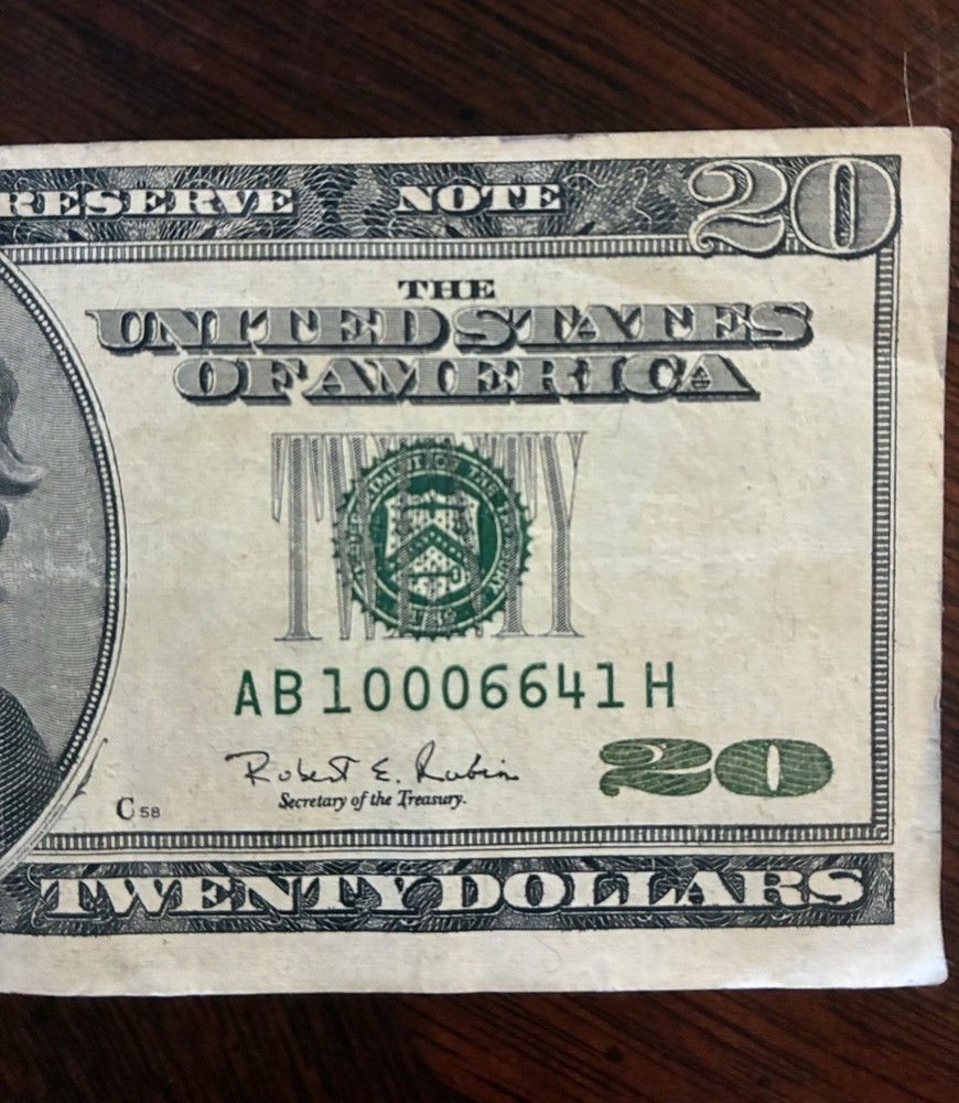 Error Miscut Misaligned Misprint US $20 Twenty Dollar Bill Banknote 1996