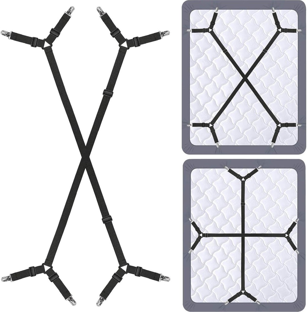 2 Pack Bed Sheet Grippers - Adjustable and Durable for Perfect Sleep (Black)