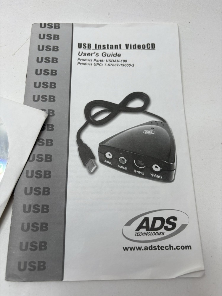 ADS USB Instant VideoCD Capture Device w/ Software, Cables & Manual – Vintage PC